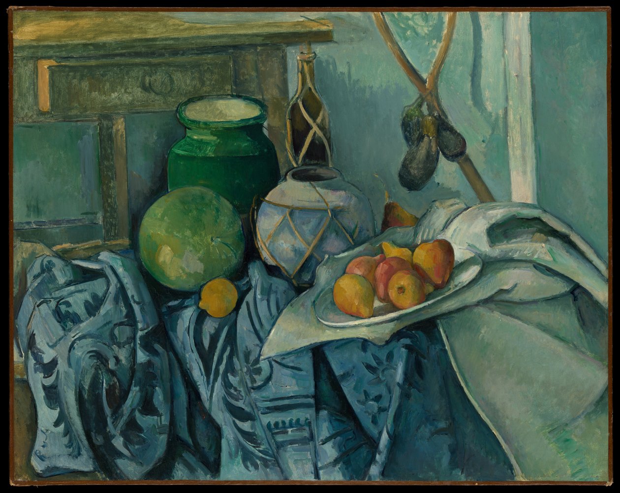 Stilleven met een gemberpot en aubergines door Paul Cézanne
