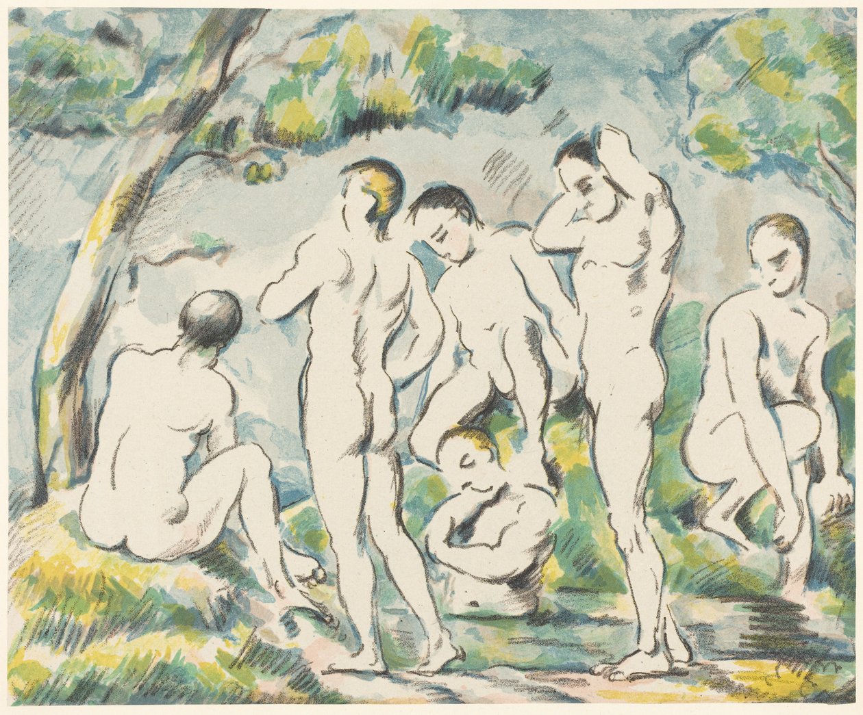 De baders (klein bord) door Paul Cézanne