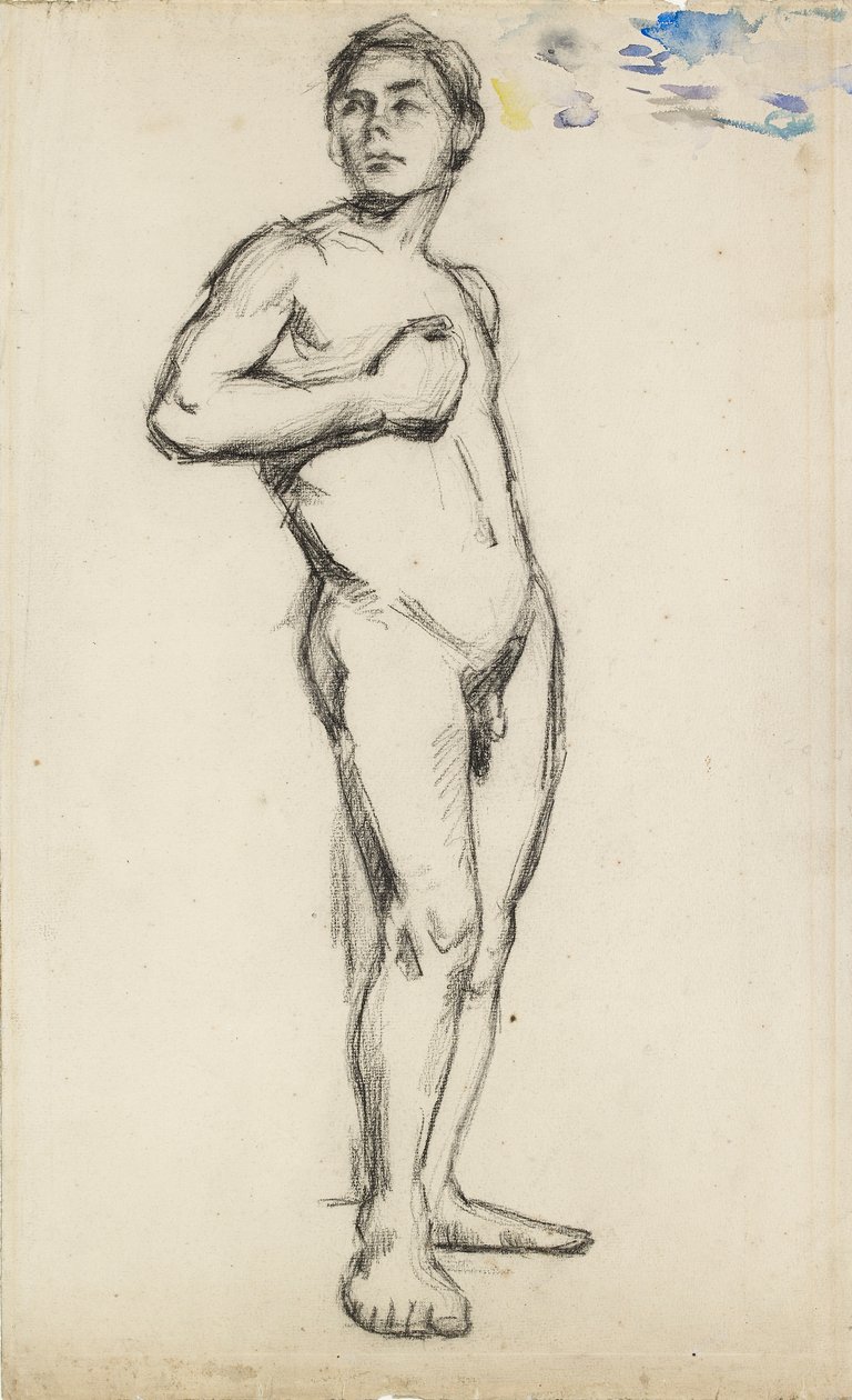 Academische studie van een mannelijke naakt met zijn rechterhand geklemd over zijn borst, 1865 door Paul Cézanne