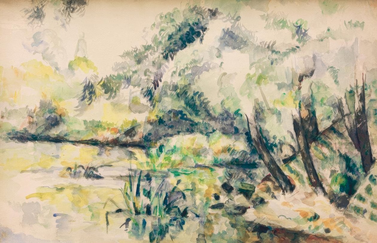 Moerassig water (bij Melun?) door Paul Cézanne