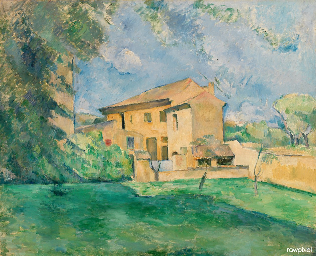 Frans:  La Ferme du Jas de Bouffan De boerderij van Jas de Bouffan door Paul Cézanne
