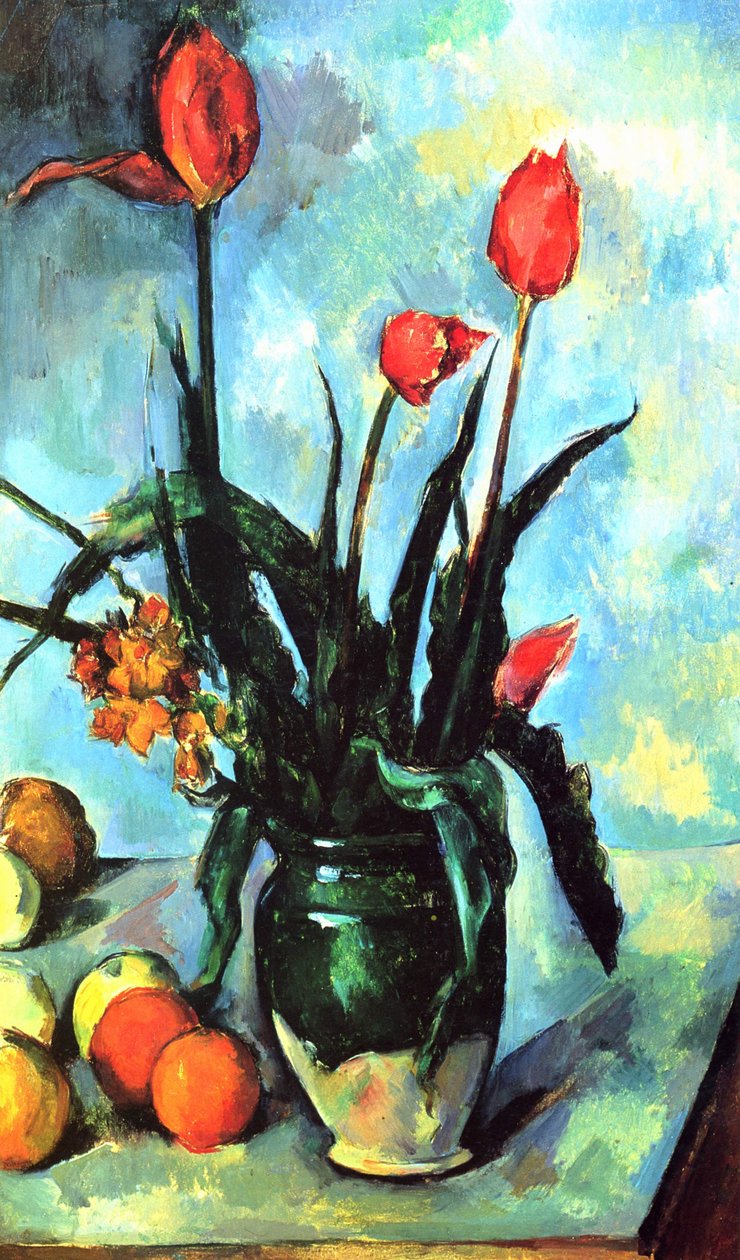 Vaas met tulpen door Paul Cézanne