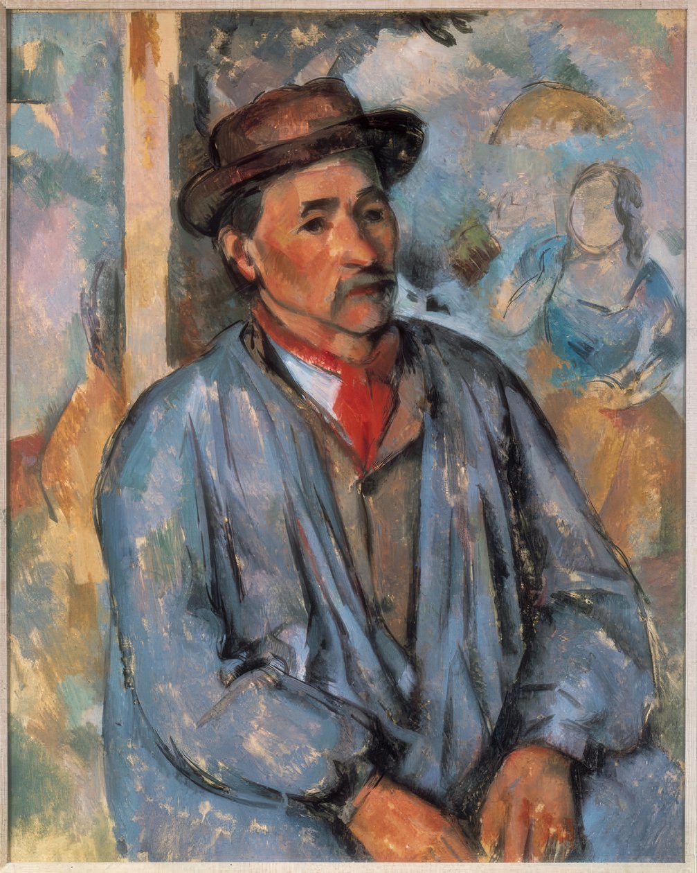 Man in blauwe kiel door Paul Cézanne
