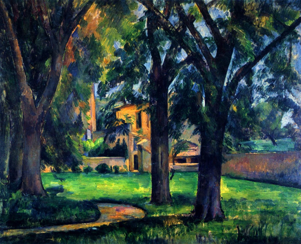 Kastanjebomen en boerderij Jas de Bouffan door Paul Cézanne