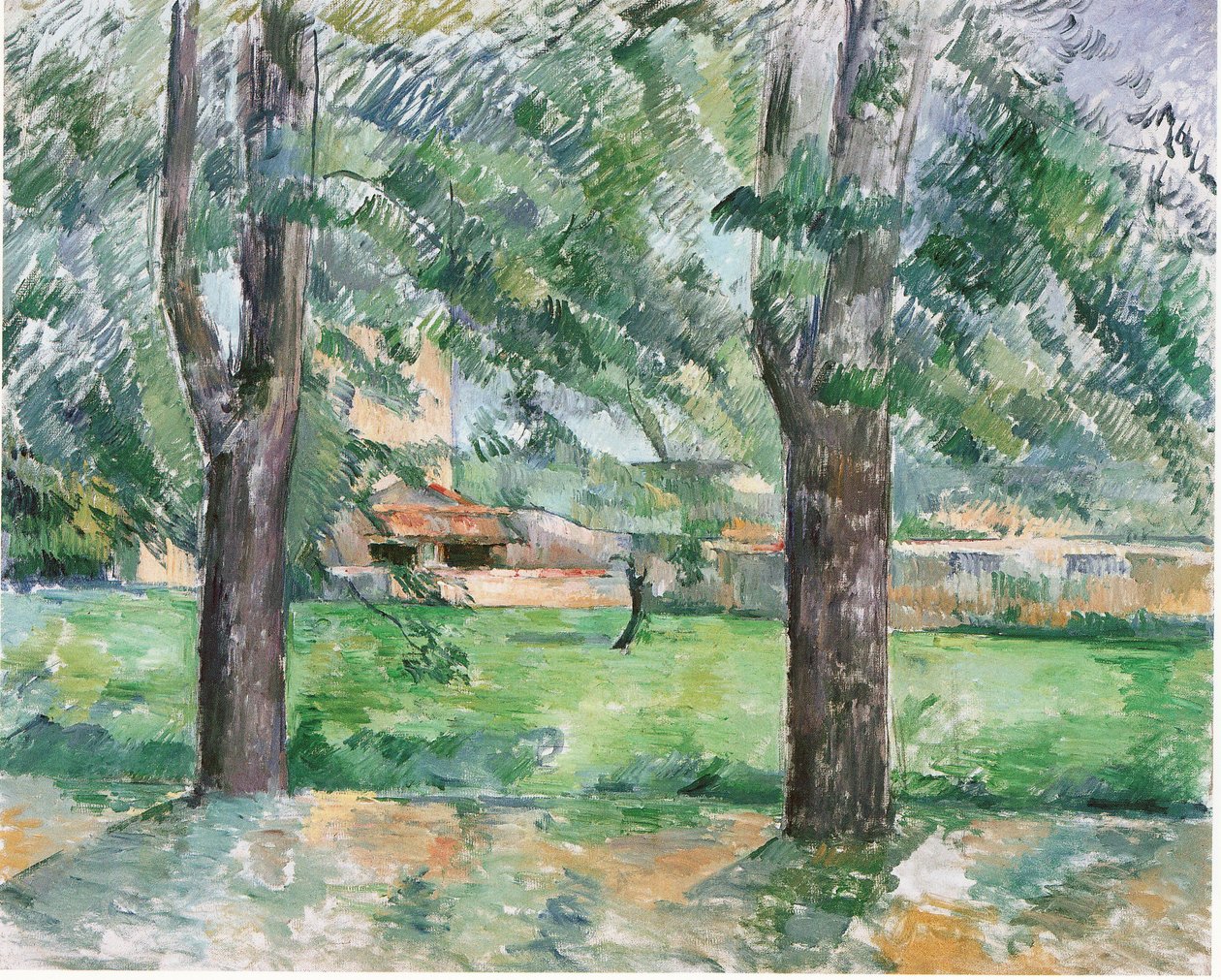 Weide en boerderij Jas de Bouffan door Paul Cézanne