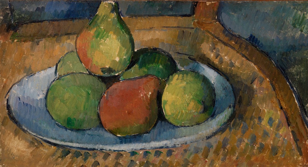 Bord met fruit op een stoel door Paul Cézanne
