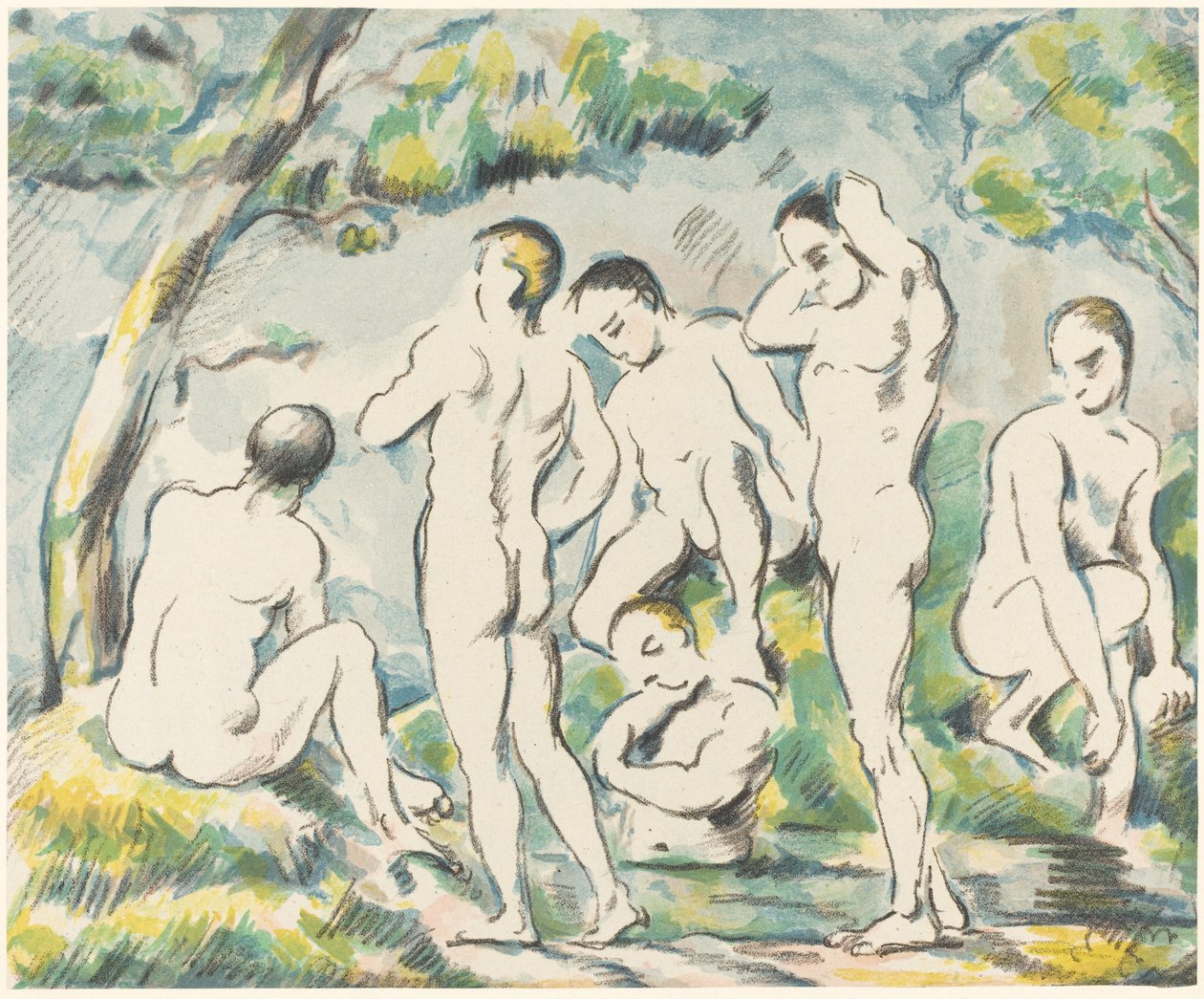 De baders (kleine plaat) door Paul Cézanne