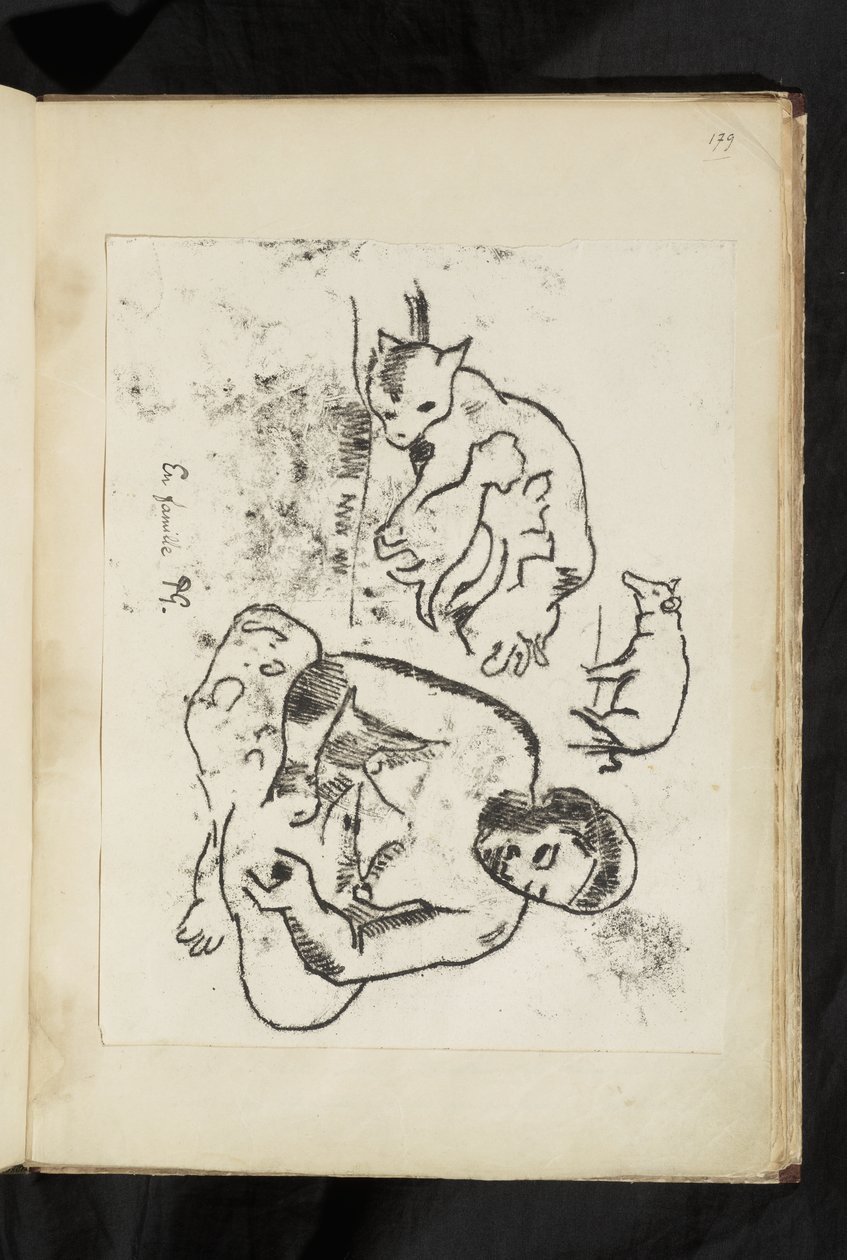 Voor en na - Zittende vrouw, kat met kittens en een varken door Paul Gauguin
