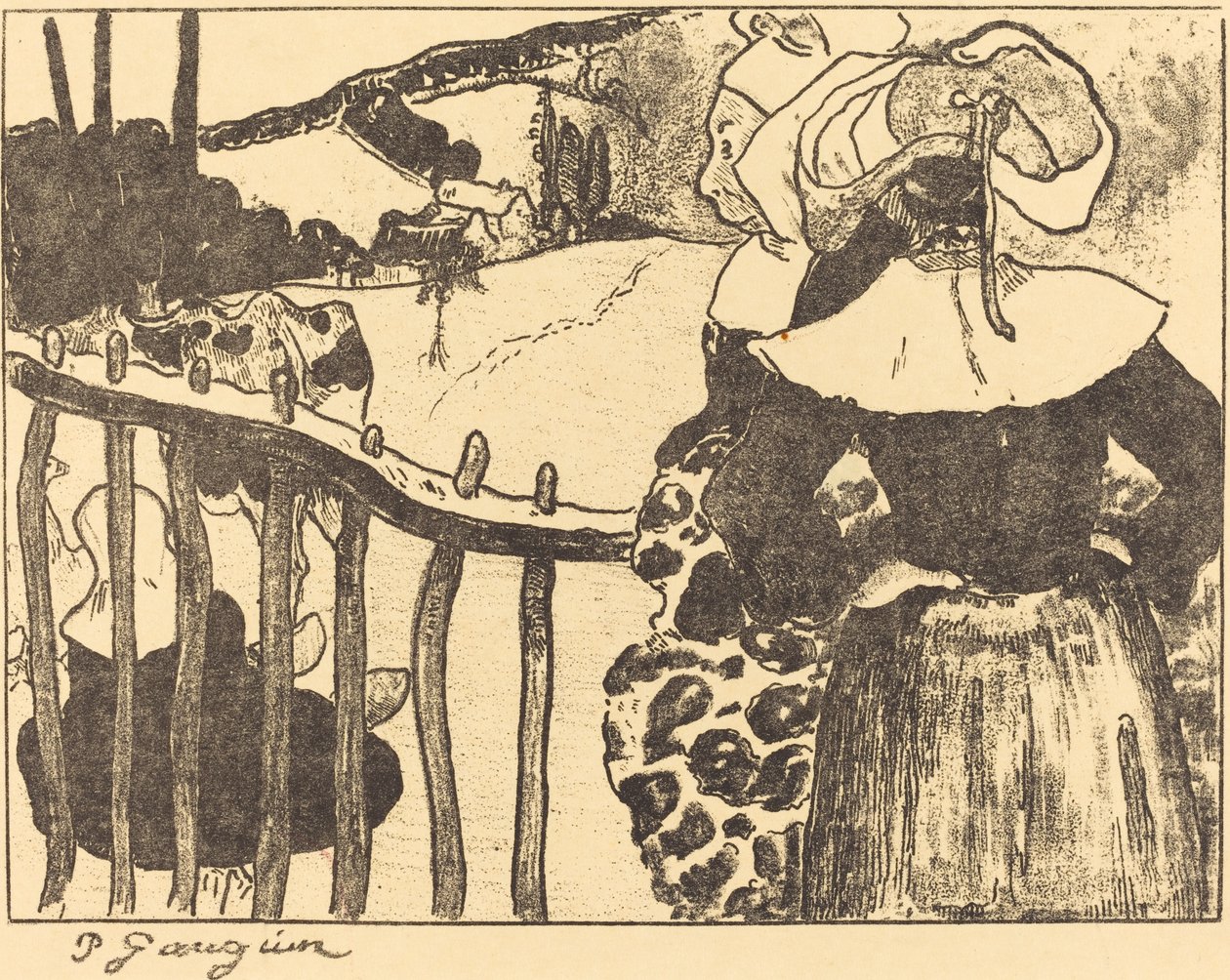Bretonse Vrouwen naast een Hek (Bretonnes à la barrière) door Paul Gauguin
