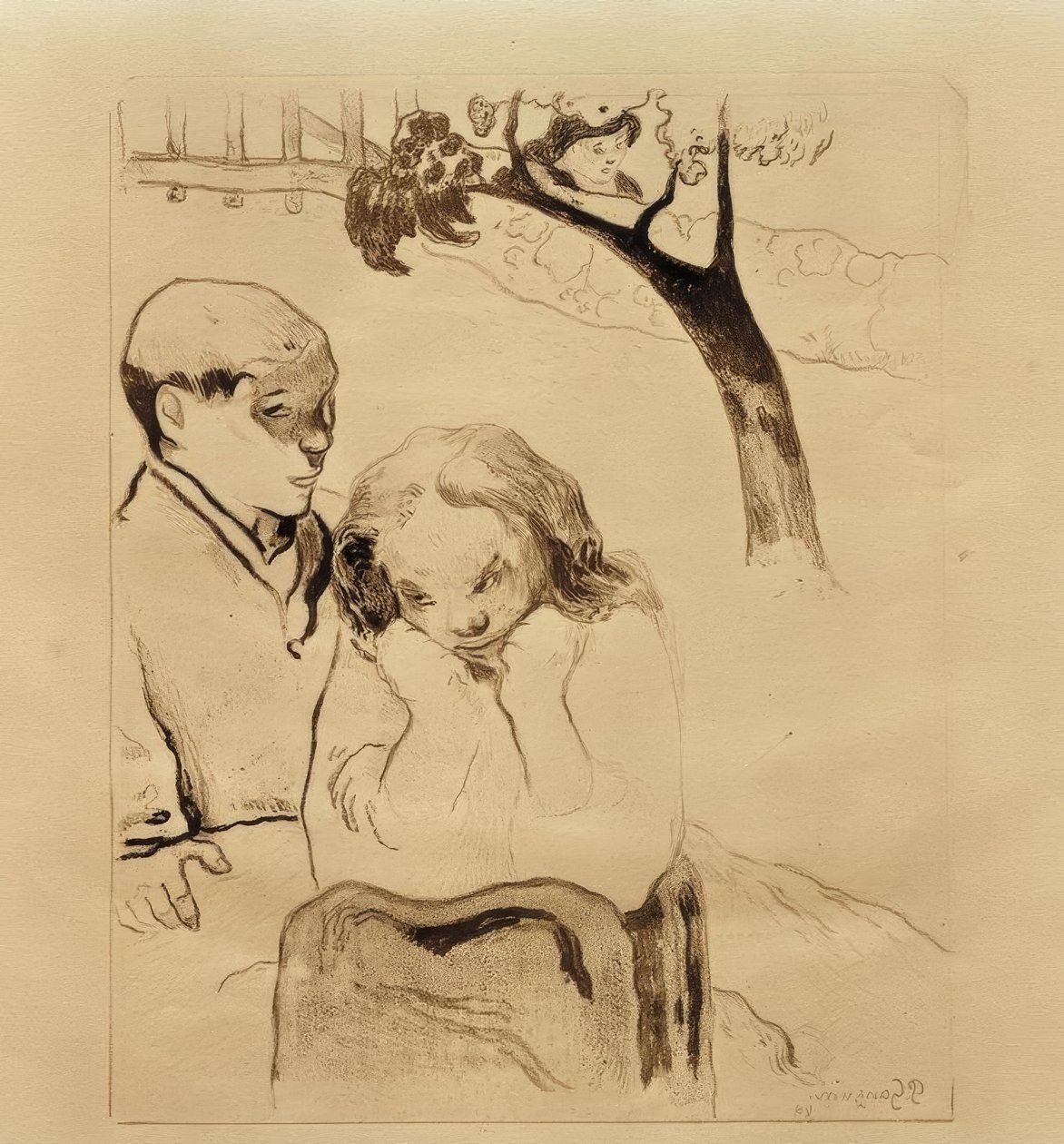 Bretonse vrouwen bij de barrière door Paul Gauguin