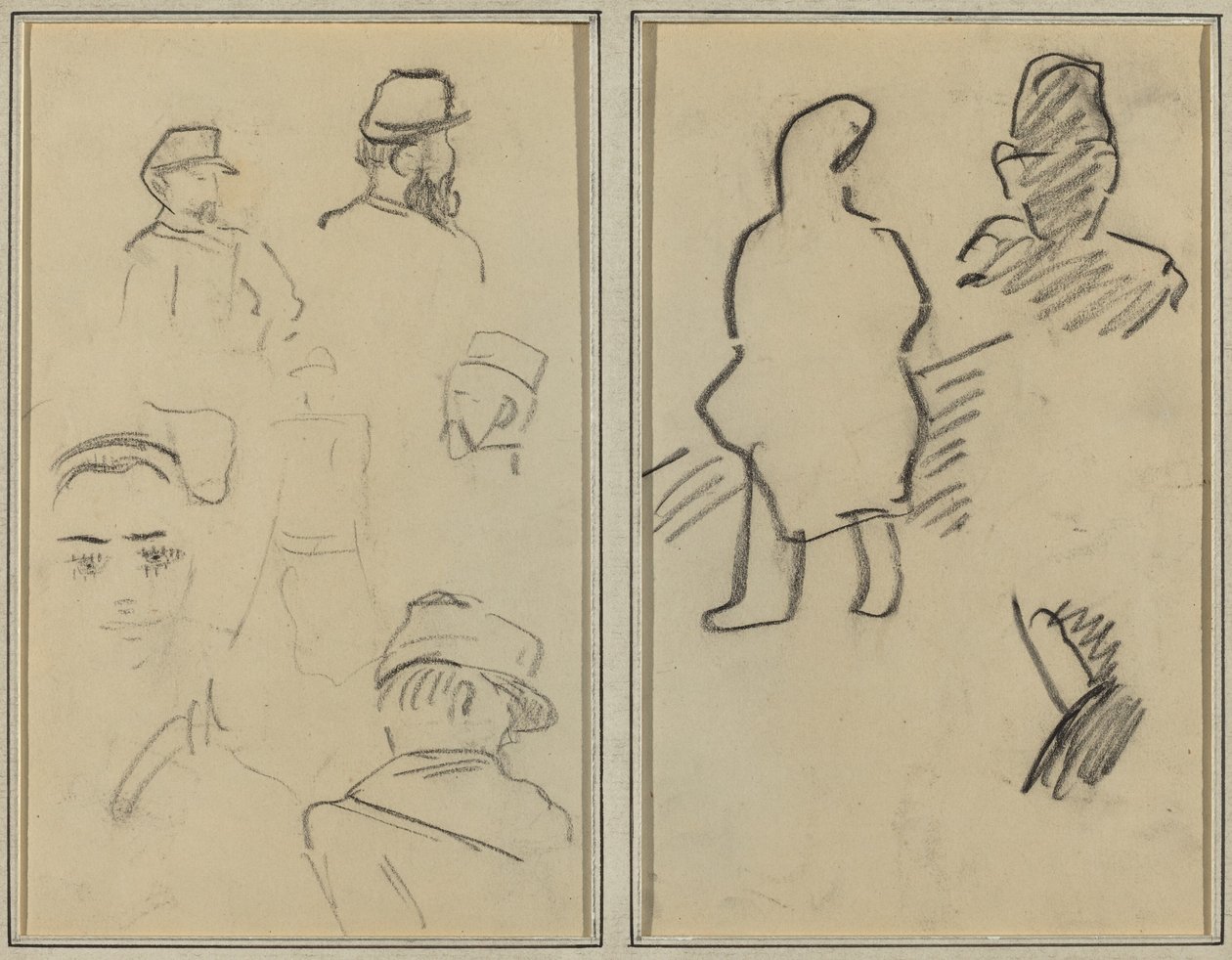 Vijf studies van soldaten en een vrouwenhoofd; Twee figuren door Paul Gauguin