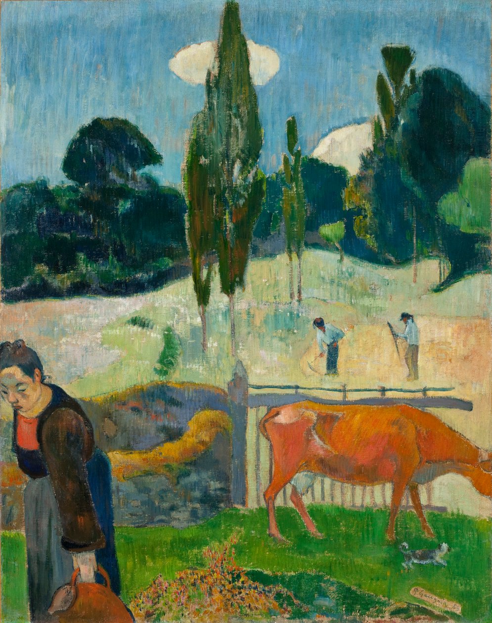 Frans:  La vache rouge De rode koe door Paul Gauguin