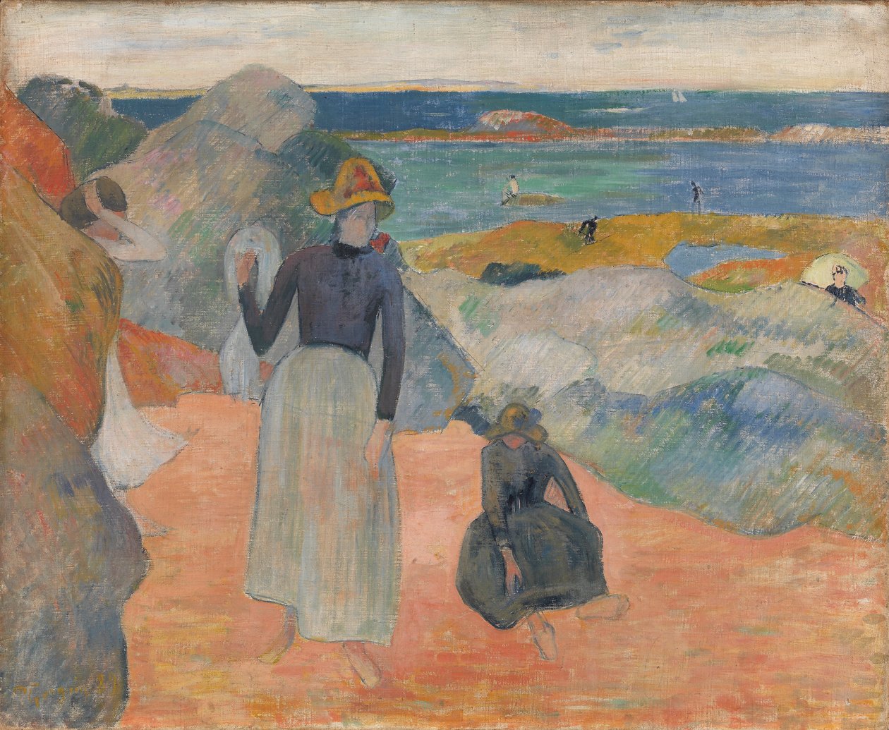 Frans:  Sur la plage en Bretagne Aan het strand door Paul Gauguin