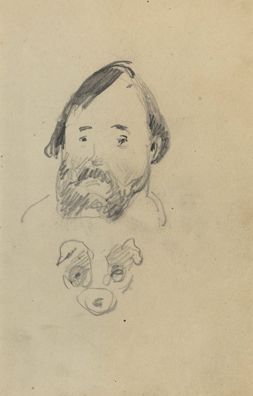 Hoofd van een bebaarde man met een hondenkop (recto) door Paul Gauguin