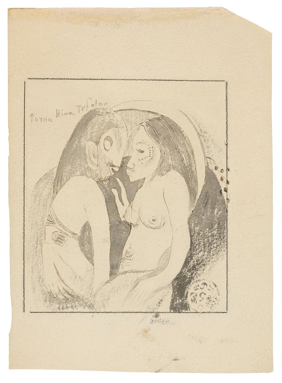 Parau Hina Tefatou (Woorden tussen Godin van de Maan en God van de Aarde) door Paul Gauguin