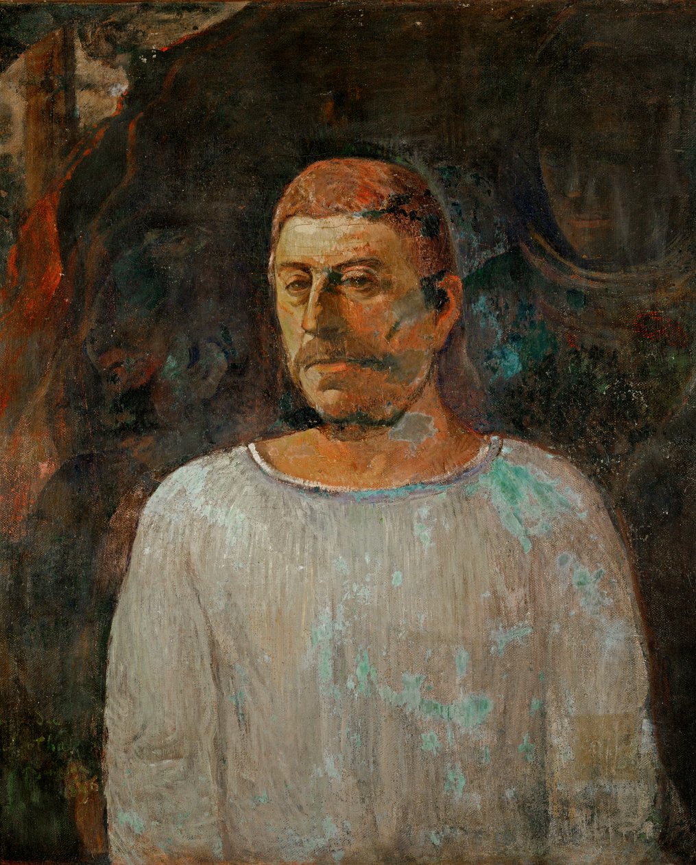 Paul Gauguin in eenvoudige tuniek, zelfportret (olieverf op doek) door Paul Gauguin