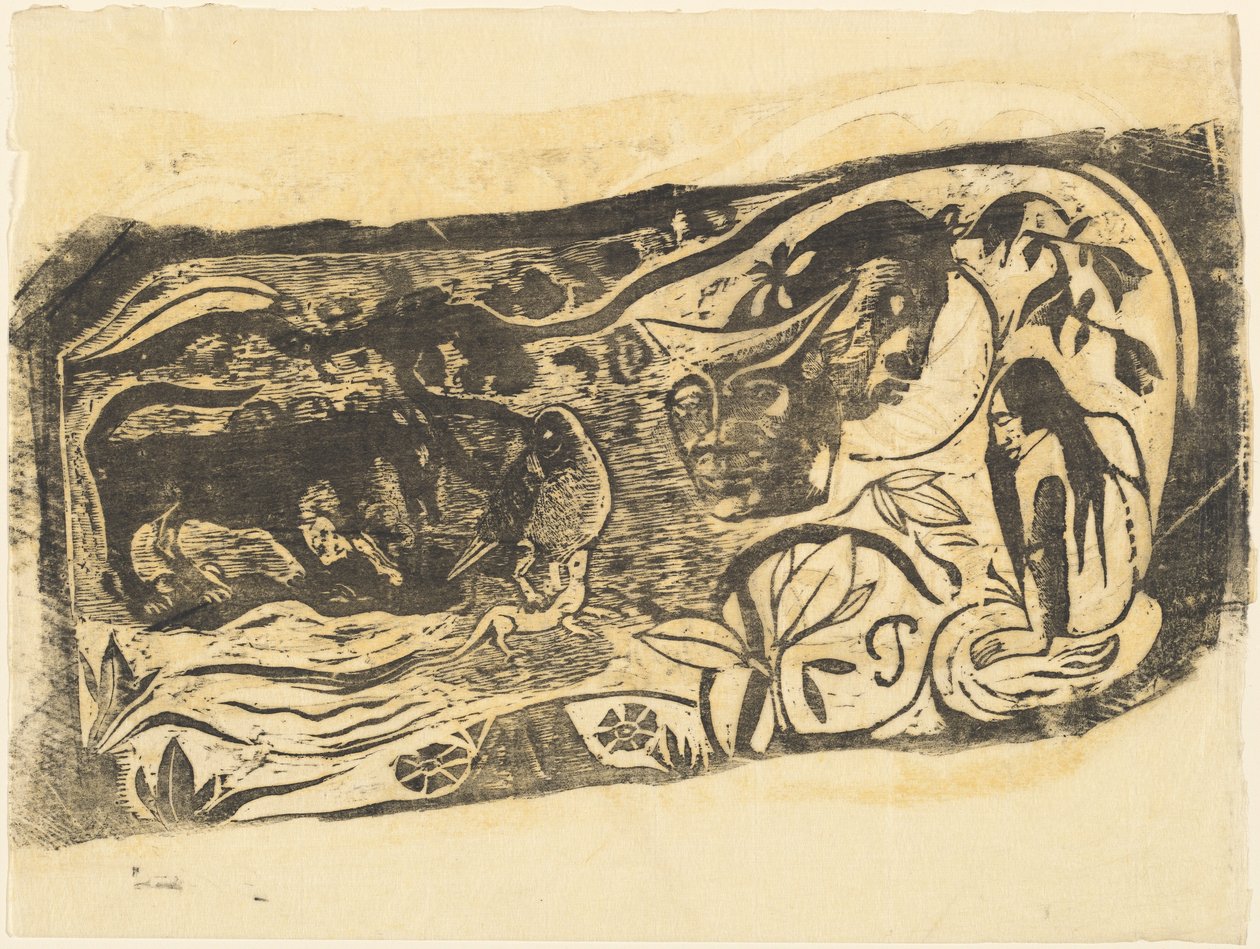 Plaat met het Hoofd van een Gehoornde Duivel (Planche au diable cornu) door Paul Gauguin