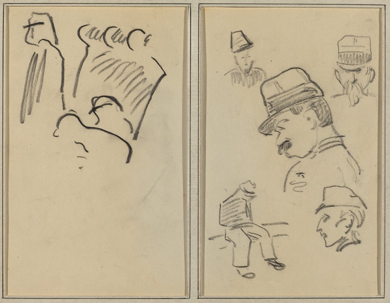 Soldaten; Vier soldaten en een zittende figuur [verso] door Paul Gauguin