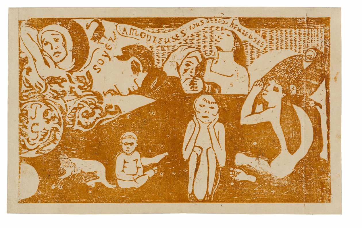 Soyez amoureuses, vous serez heureuses (Liefde, en je zult gelukkig zijn), uit de Suite van Late Houtsneden door Paul Gauguin