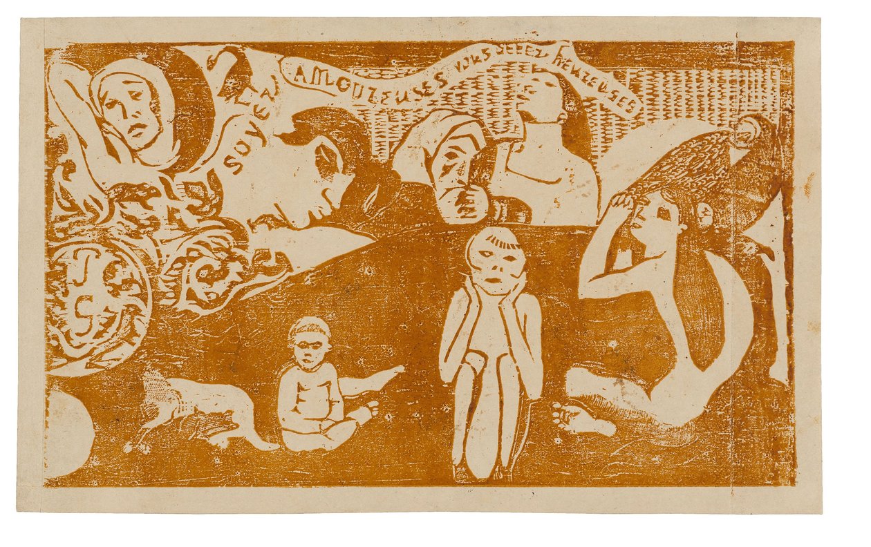 Soyez amoureuses, vous serez heureuses (Liefde, en je zult gelukkig zijn), uit de Suite van Late Houtsneden door Paul Gauguin