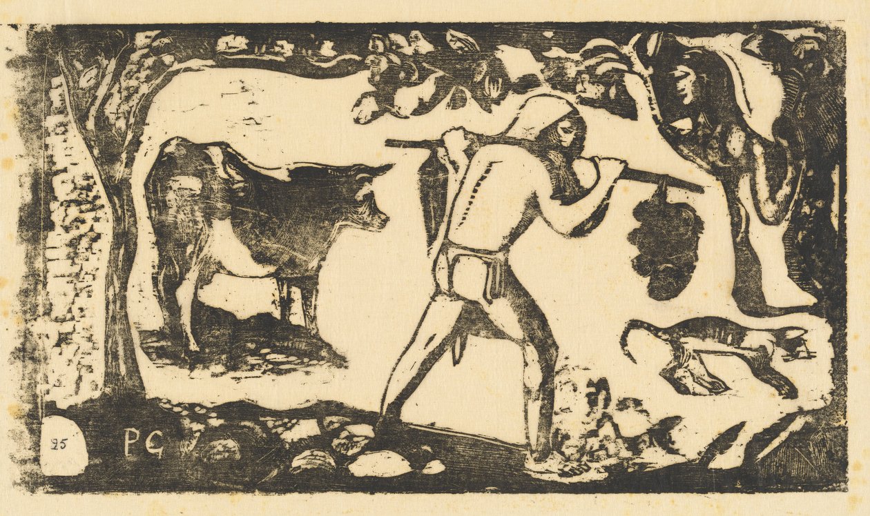 Tahitiaan die bananen draagt (Le porteur de fei) door Paul Gauguin