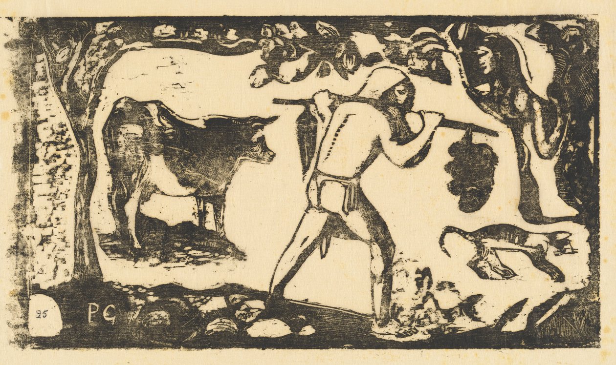 Tahitiaan die Bananen Draagt Le porteur de fei, in of na 1895 door Paul Gauguin