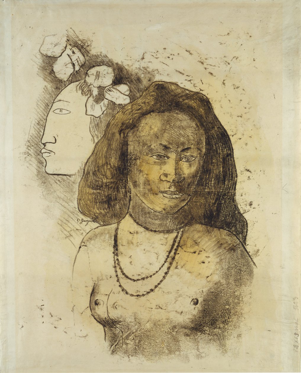 Tahitische vrouw met kwade geest, ca. 1899-1900 door Paul Gauguin