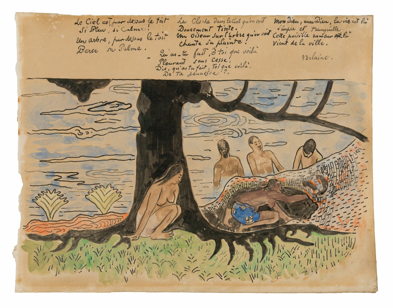 Tahitiërs aan het vissen door Paul Gauguin