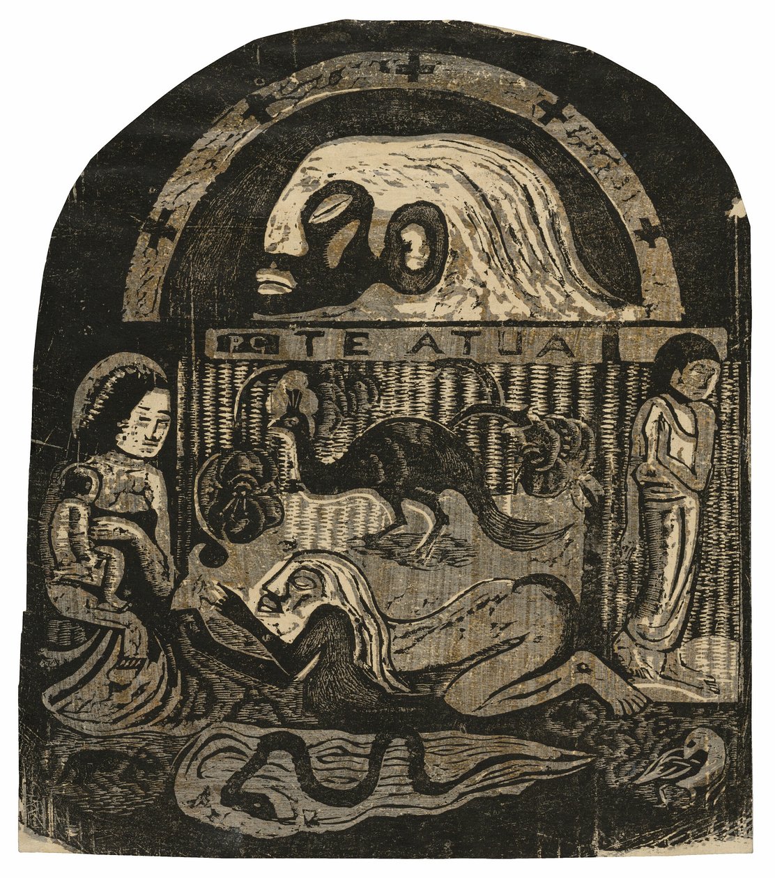 Te atua (De God), uit de reeks late houtblokdrukken door Paul Gauguin