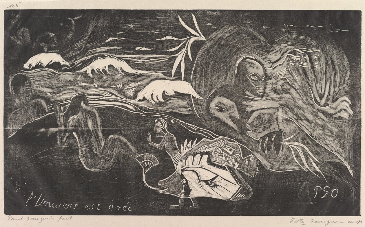 Het Universum wordt Geschapen, uit Fragrance Noa Noa, 1893-94 door Paul Gauguin