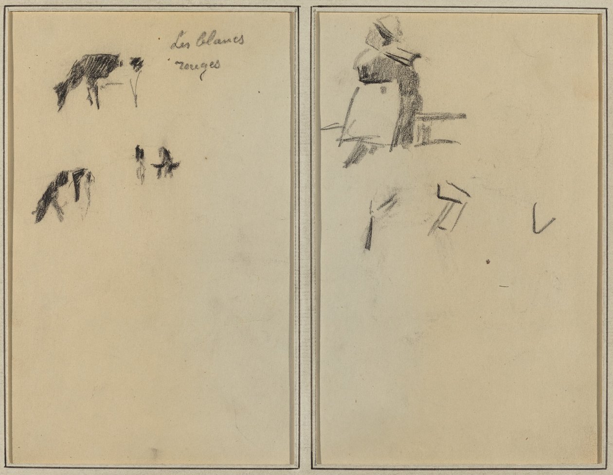 Twee Koeien; Een Zittende Bretonse Vrouw (verso) door Paul Gauguin