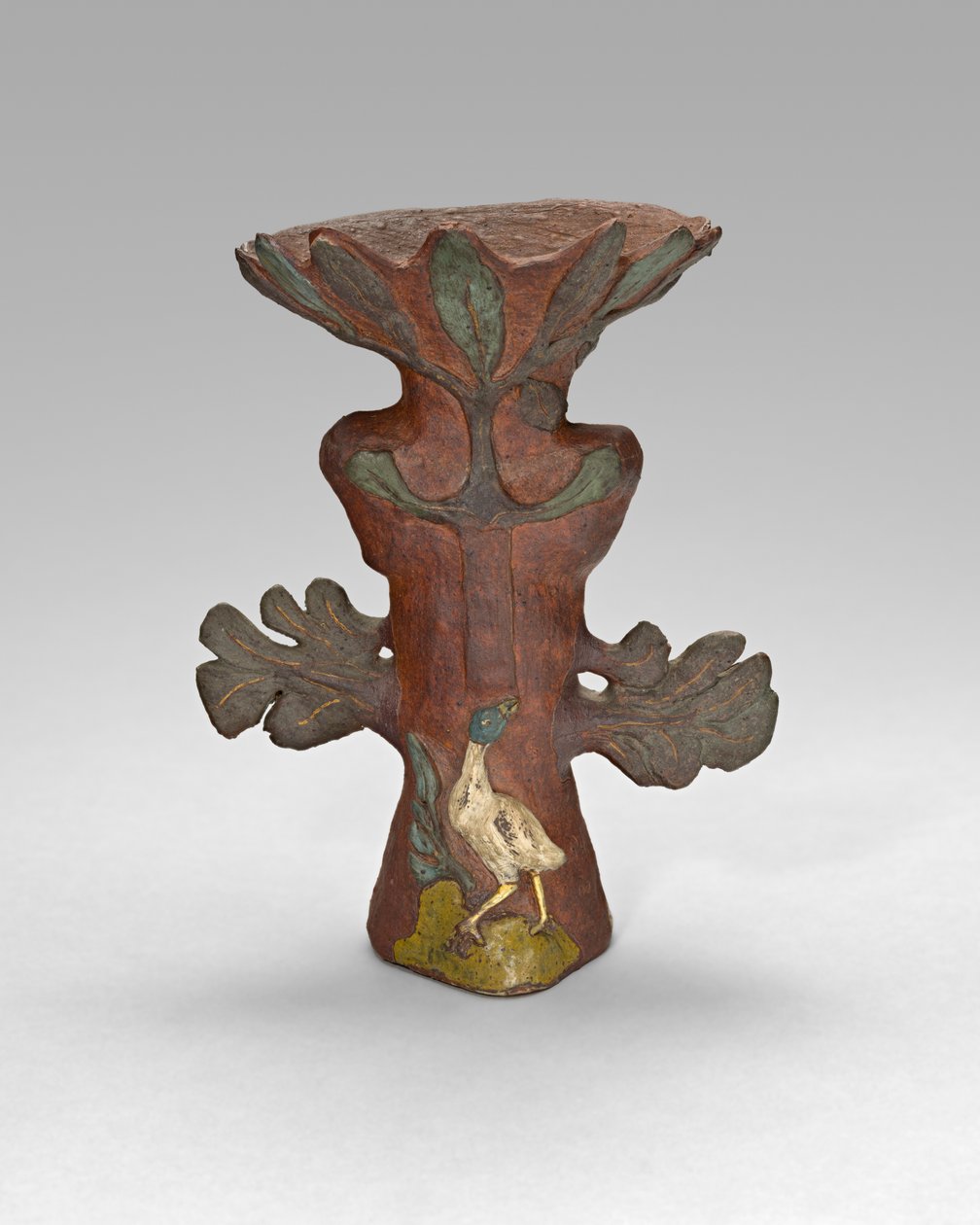 Vaas in de vorm van een tropische plant met vogel en godheid door Paul Gauguin