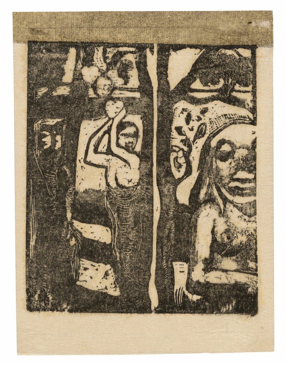 Vrouw die fruit plukt en Oviri door Paul Gauguin