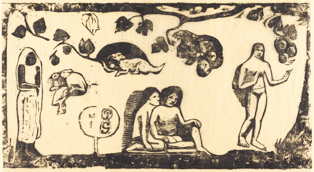 Vrouwen, Dieren en Bladmotieven, in of na 1895 door Paul Gauguin