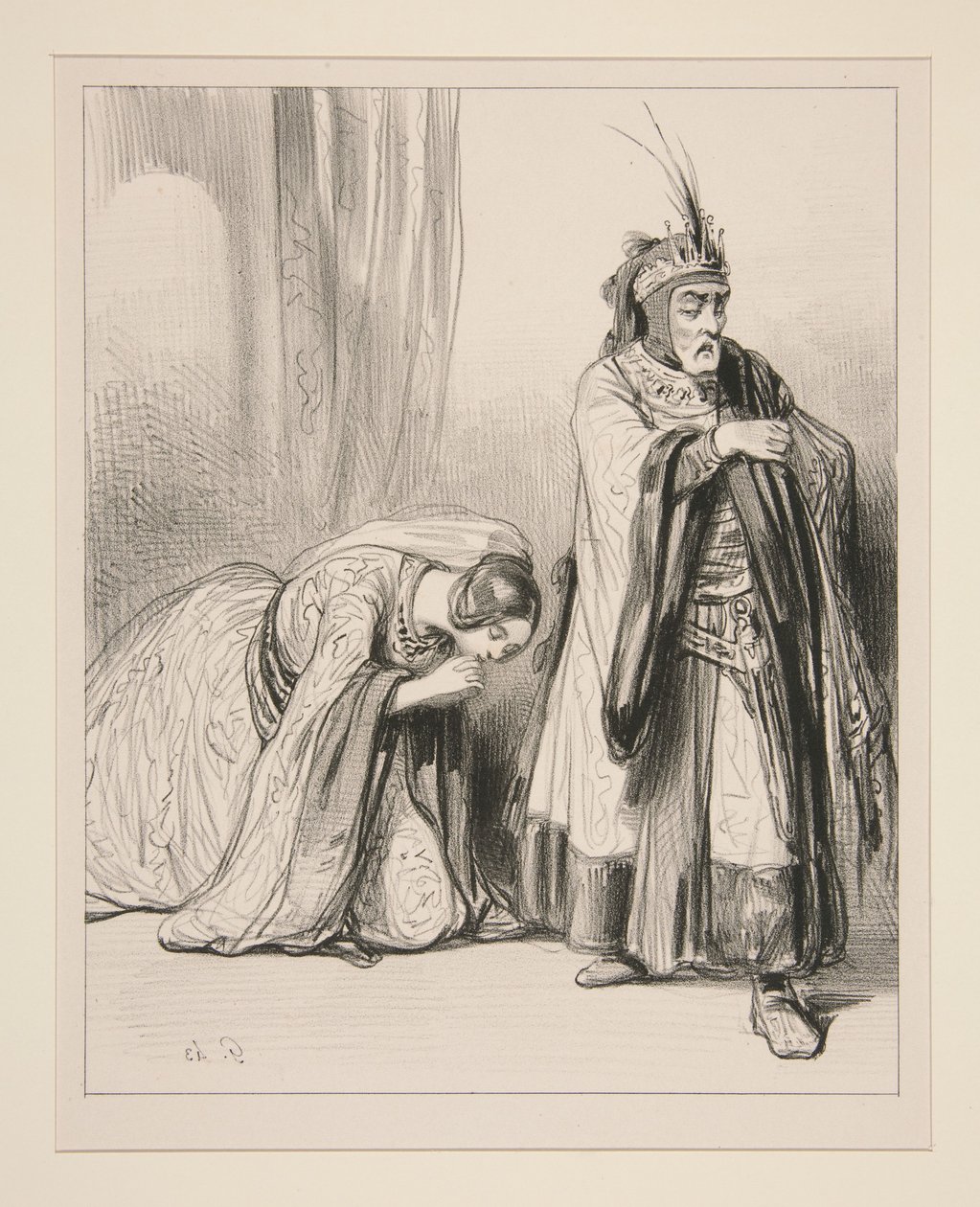 (De jonge prinses) Moet ik dan van verdriet aan uw voeten sterven, Heer... door Paul Gavarni