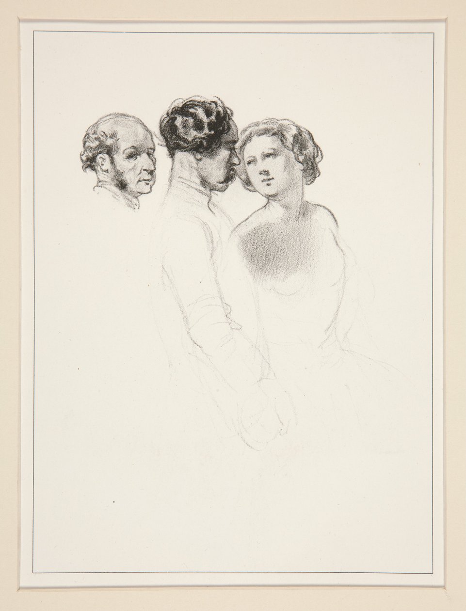 Figurenstudie; Groep van drie figuren door Paul Gavarni
