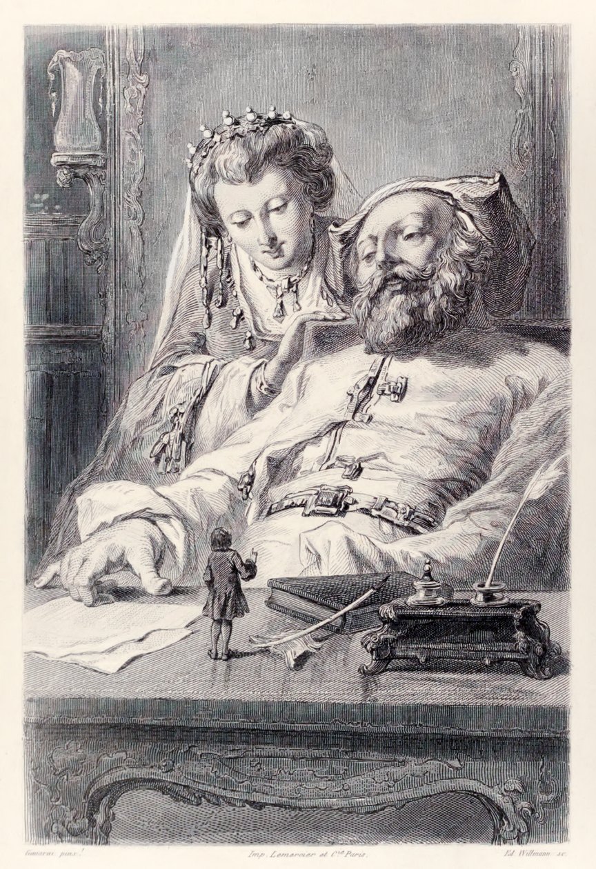 Frontispice uit de Franse editie van Gullivers Reizen door Jonathan Swift door Paul Gavarni