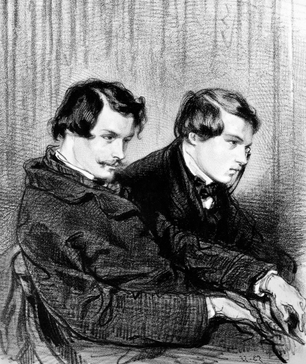 Gebroeders Goncourt - Edmond de Goncourt (1822-1886) en Jules de Goncourt (1830-1870) in een theaterloge door Paul Gavarni