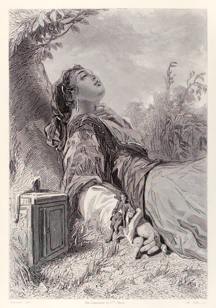 Gulliver en Glumdalclitch, uit de Franse editie van Gullivers Reizen door Jonathan Swift door Paul Gavarni