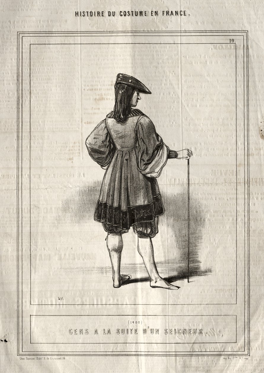 Histoire du Costume en France: Mensen in het gevolg van een heer door Paul Gavarni