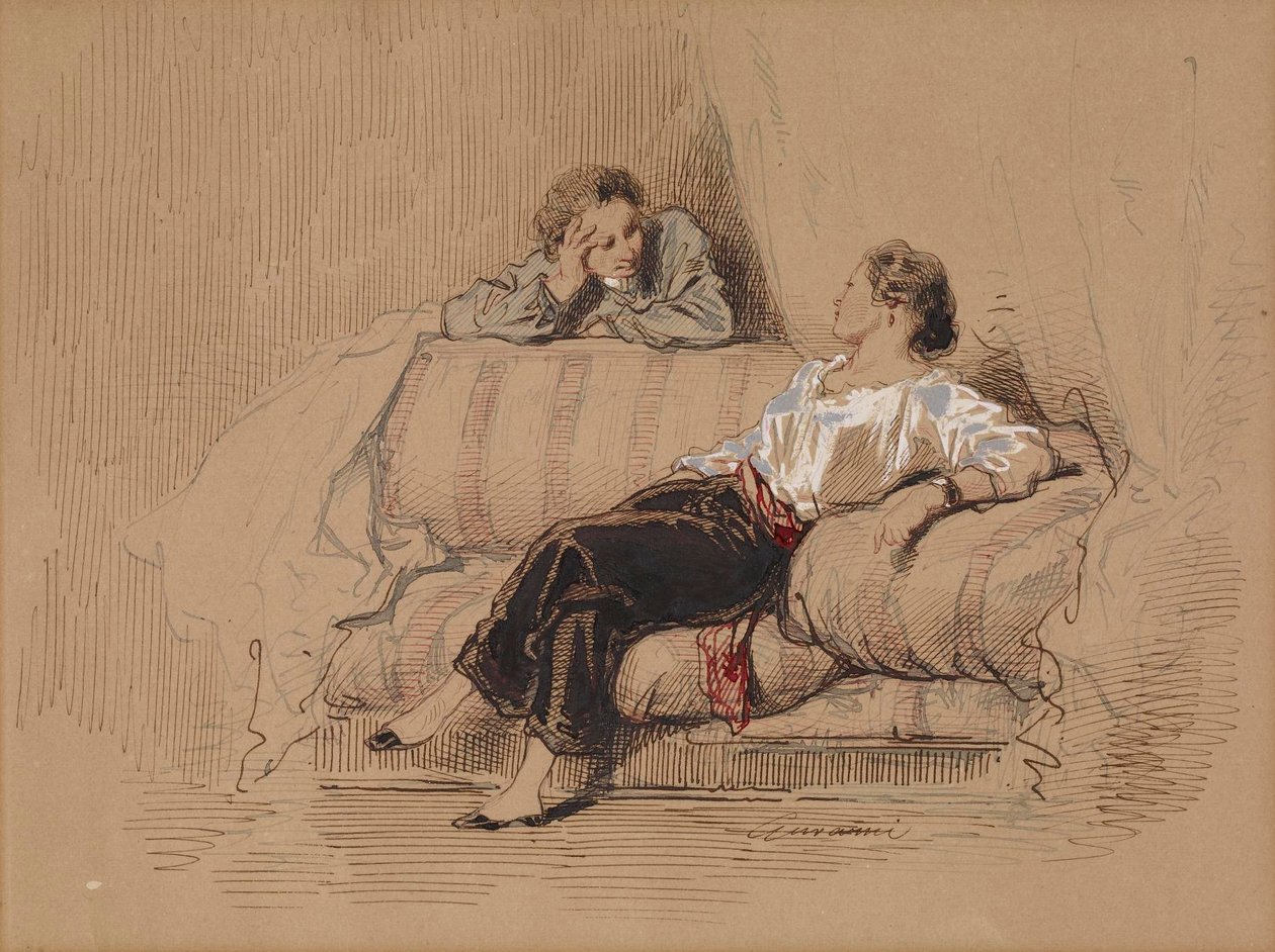 Dame op een sofa door Paul Gavarni