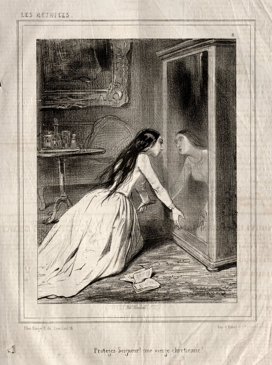 Les Actrices: Protegez Seigneur! un vierge chrétienne, 1843 door Paul Gavarni