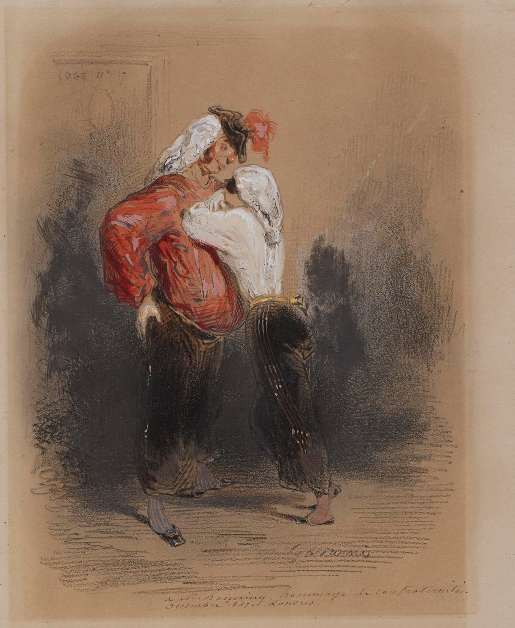 Man en vrouw in verkleedkleding door Paul Gavarni