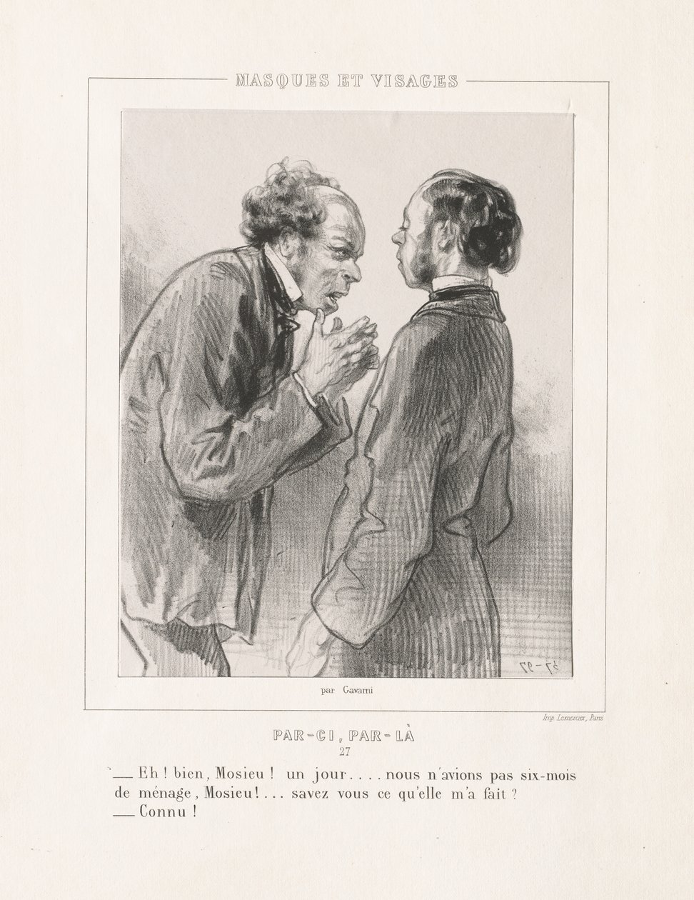 Masques et Visages: Par-ci, Par-la, 1850s door Paul Gavarni