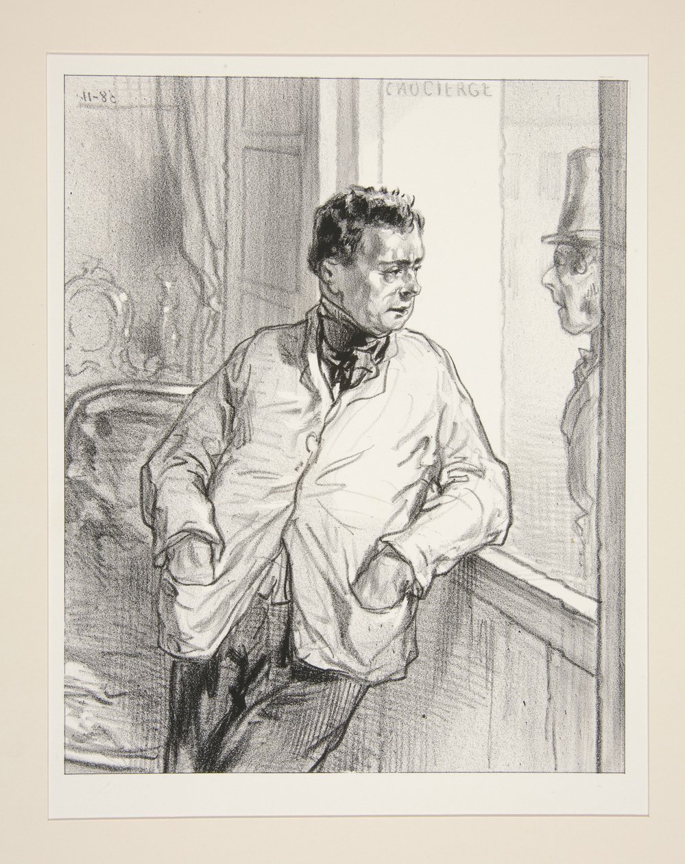 Monsieur de Montmorency? Alstublieft... Dat hebben wij hier niet. door Paul Gavarni