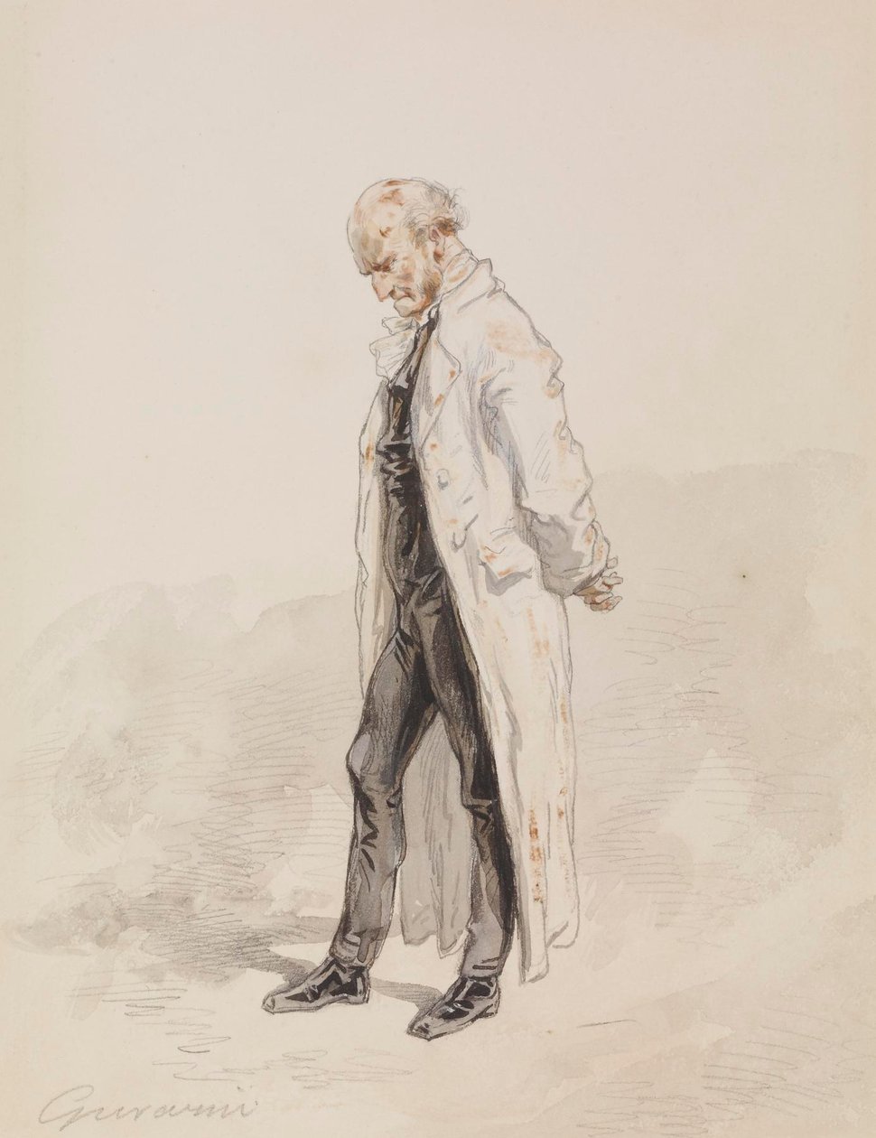 Oude man in een witte jas door Paul Gavarni