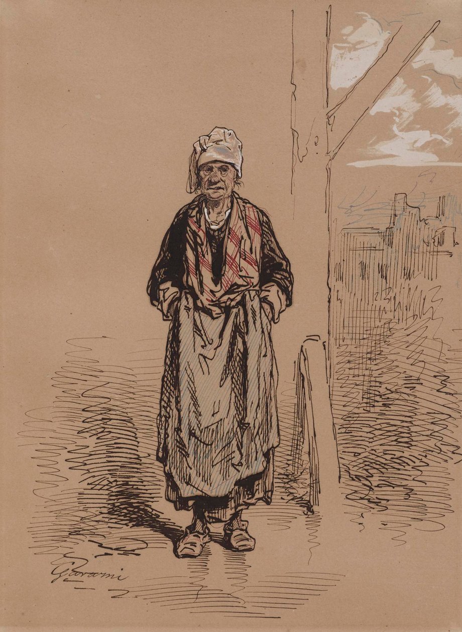 Oude vrouw door Paul Gavarni