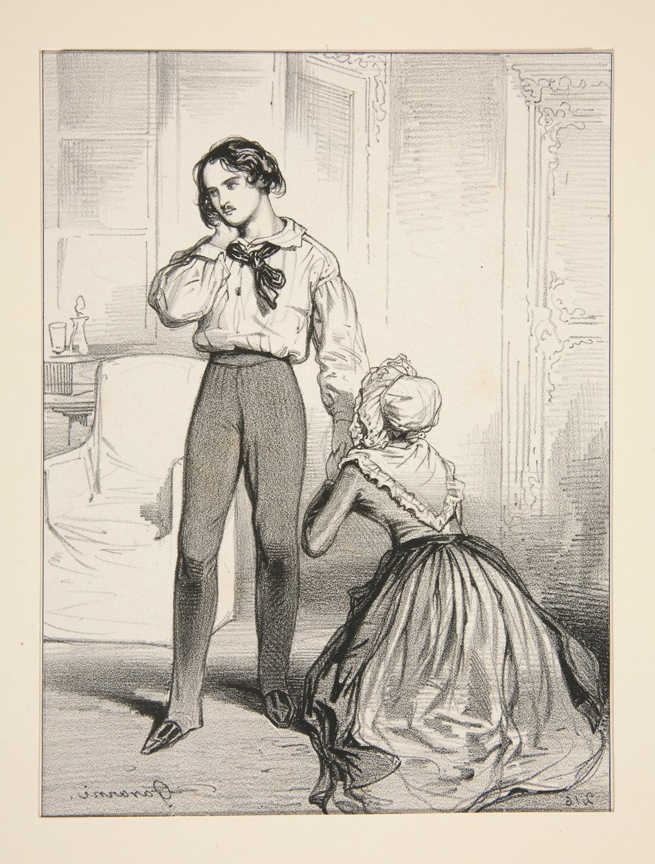 Arme moeder. Akte IV / Adolphe Laferriere door Paul Gavarni