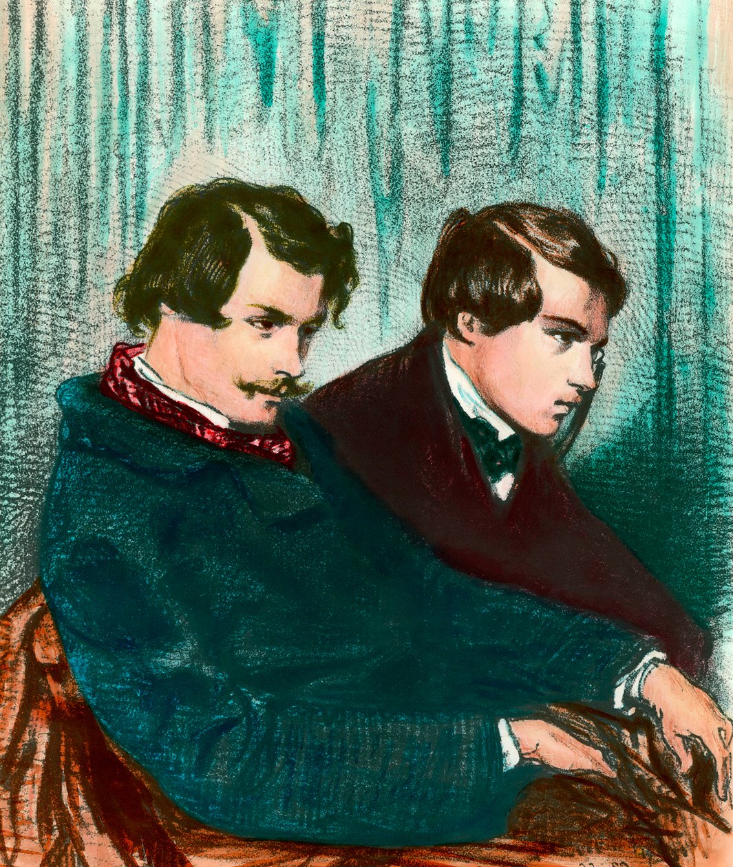 Portret van Edmond Goncourt en Jules Goncourt, broers en schrijvers door Paul Gavarni