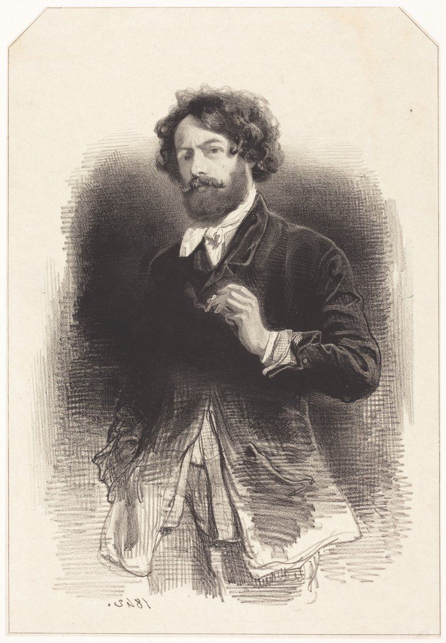 Zelfportret met een sigaret door Paul Gavarni